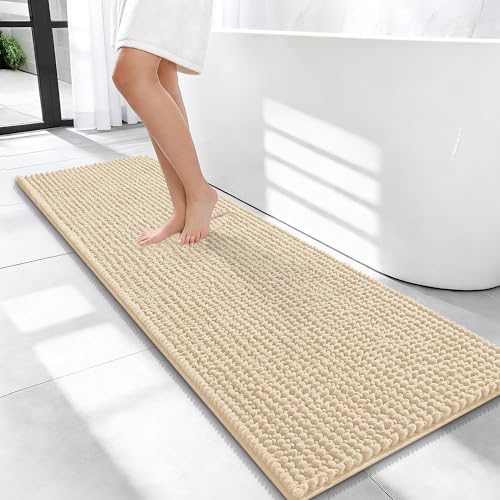 OLANLY Thick Chenille Bathroom Runner Rugs 47x17, Absorbent Bath Mat, Beige | Soft Bath Rugs, Rubber Backing, Machine Wash Dry, Bath Mats for Bathroom, Tub and Shower, Home Decor Accessories - color: Beige, size: 47" X 17"