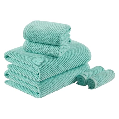 Madison Park 100% Zero Twist Cotton Bathroom Bath Towel Set of 6, Turquoise | 500 GSM Diagonal Ribbed, Soft, Quick Dry, Highly Absorbent, Durable, Modern, OEKO TEX, 2 Bath, 2 Hand, 2 Washcloths - color: Turquoise, size: 6 Piece Towel Set