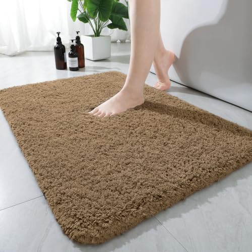 AROGAN Luxury Bathroom Rugs, Soft Non Slip Bath Mat, 24x17 Inch Brown | Absorbent Microfiber Rubber Backing, Quick Dry Bathroom Mat Shower Mat, Machine Washable Plush Carpets - color: Brown, size: 1'5" X 2' (24" X 17")