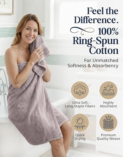 LANE LINEN Towel Set Quick Dry 100% Cotton 6 Piece Soft - Platinum | Cotton Bath Towel Set - Ring-Spun Durability, Ring-Spun Cotton, Terry Weave Comfort, Long-Lasting Comfort, Hotel-Style Look - color: 05: Platinum