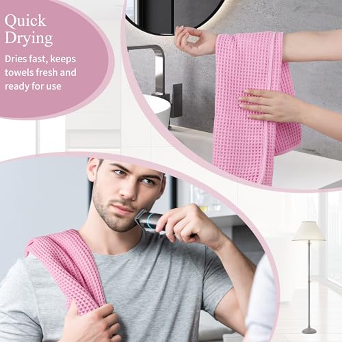 Microfiber Waffle Hand Towels, 2 Pieces, Soft, Absorbent, Fast Drying, Lint Free 430 GSM (Pink) - color: Pink