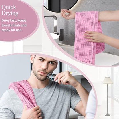 Microfiber Waffle Hand Towels, 2 Pieces, Soft, Absorbent, Fast Drying, Lint Free 430 GSM (Pink) - color: Pink
