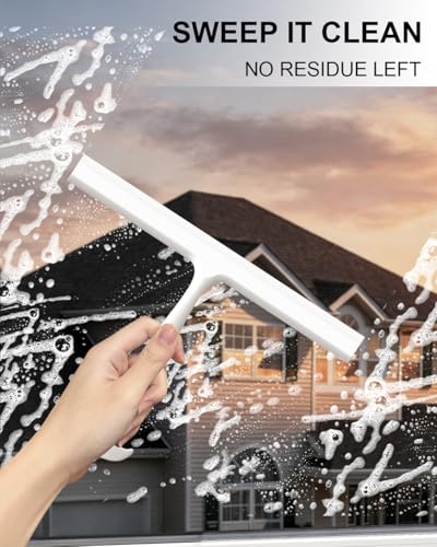 Shower Squeegee for Shower Glass Doors, 10 in Bathroom Squeegee with Hook | Muilt-Purpose Glass Squeegee for Tile, Shower Walls, Window, Car Cleaning, Streak-Free, No-Squeak, Ergonomic Hanging Squeegee - size: 10 Inch