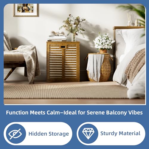 HITNET Bamboo Tilt Out Laundry Hamper, Bathroom Storage Cabinet with Hidden Removable Basket and 3 Sides Cutout Handles, Freestanding Hamper Organizer for Dirty Clothes, Walnut - color: Walnut