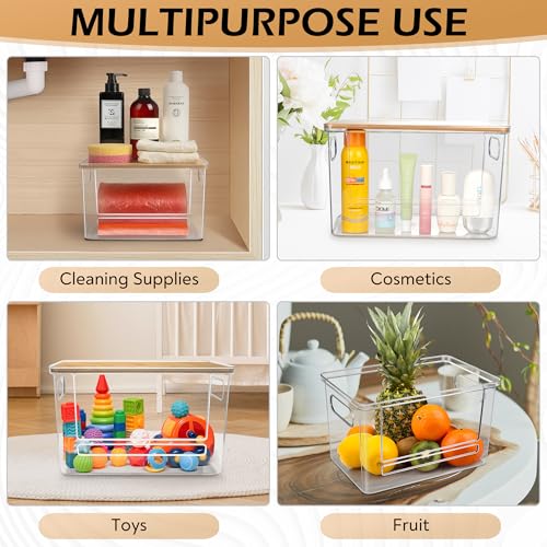 2-in-1 Stackable Trash Bag Dispenser & dishwasher pod holder with Wooden Top – Garbage Bag Holder for 13-33 Gallon Bags – Trash Bag Dispenser Under Sink with Anti-Slip Base for Laundry Detergent Pods