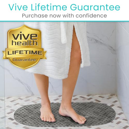 Vive Oval Bathtub Mat - Nonslip Shower Floor Pad - Non-Slip and Non-Skid for Bath Tub with Strong Rubber Suction Cup Grip - for Baby, Elderly, Kids, Bathroom (Gray) - color: Grey