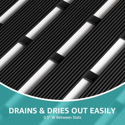OTHWAY Large Shower Mat, 35.4 x 24 Inch No Suction Cup Shower Mat Non Slip, Quick Drain Non Slip Shower Mats for Inside Shower, Heavy Duty Curlable PVC Stand up Shower Floor Mat, Black - color: Black