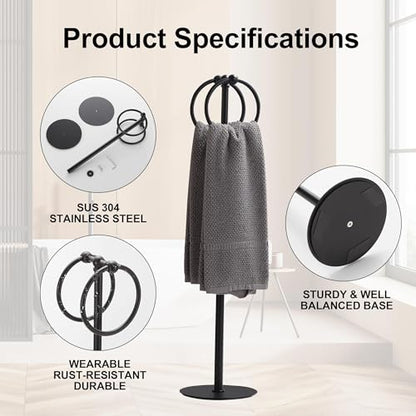 Adjustable Black Towel Rack,Freestanding Bathroom Towel Holder - color: Matte Black