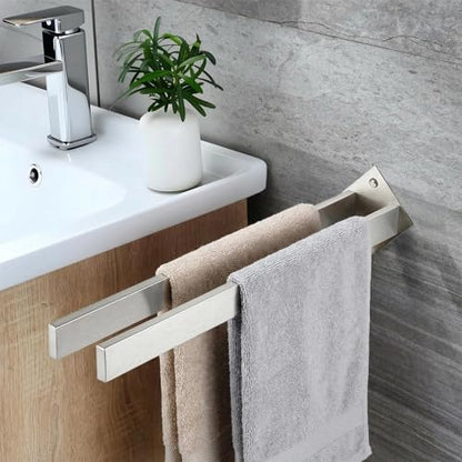 Double Rod Towel Bar 16 Inch, SUS304 Stainless Steel Wall Mounted Towel Holder, Bathroom Kitchen Double Layer Towel Rail, Modern Design Square Wall Towel Rack for Bathroom, Kitchen Brushed Nickel - color: Brushed Nickel