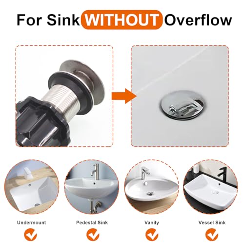 Bathroom Sink Drain Without Overflow, Chrome Bathroom Sink Stopper for Vanity Vessel Sink, Rapid Draining Stainless Steel Pop Up Drain with Hair Catcher Anti-Clog Strainer - color: Chrome