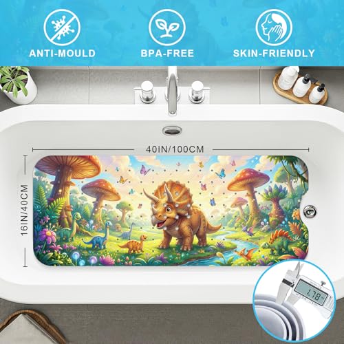 Upgrade Cartoon Baby Bath Mat Non Slip - 40"x16" Extra Long Bathtub Mat for Baby Eco Friendly Durable Bath Mat for Tub Non Slip Kids Tub Mat with Suction Cups, Machine Washable and No Fading, Dinosaur - color: I-dinosaur-2