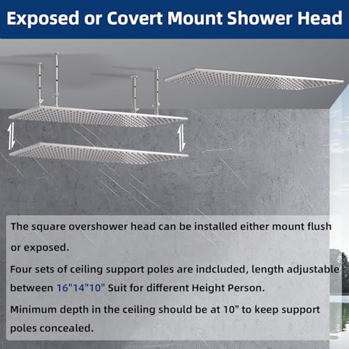 Dual Shower Heads System 16"x32" Ceiling Mount Rainfall and 6" Wall Mounted Shower Heads with 6 body Jets Thermostatic Shower Valve Full Body Shower System,Brushed Nickel - color: Brushed Nickel