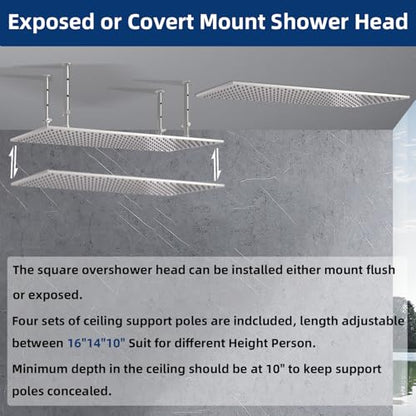 Dual Shower Heads System 16"x32" Ceiling Mount Rainfall and 6" Wall Mounted Shower Heads with 6 body Jets Thermostatic Shower Valve Full Body Shower System,Brushed Nickel - color: Brushed Nickel