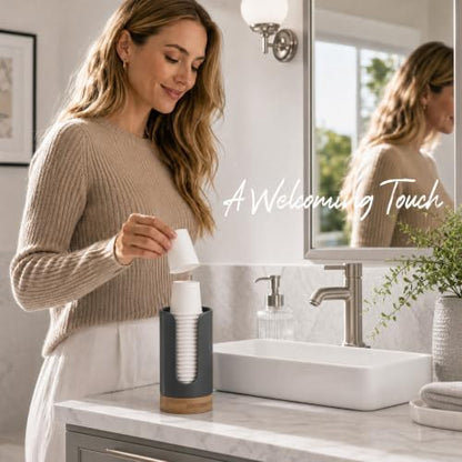 Ceramic Bathroom Cup Holder, 3-5 oz Cup Dispenser, Grey | Disposable Paper & Plastic Bathroom Cups Holder - Mouthwash Cups Dispenser for Bathroom, Guest Toiletries, Countertop, Coffee - color: Grey