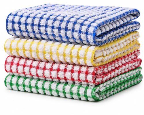 Egles 4 Pack Kitchen Dish Towels, 15x27 Inches 100% Cotton | Kitchen towel for Drying Dishes, Washing and Cleaning - color: Blue, Green, Red, Yellow, size: 15"x27" - 4 pcs