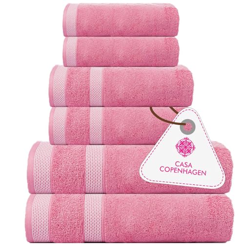 CASA COPENHAGEN Solitaire 6Pcs 100% Egyptian Cotton Large Designer Towels Gift Set- Rosy, 600GSM, 2Bath 2Hand 2Washcloths, Bath Towels for Bathroom Set for Women & Men - color: Solitaire 6pcs Towel Set Rosy, size: 6Pcs Towel Set