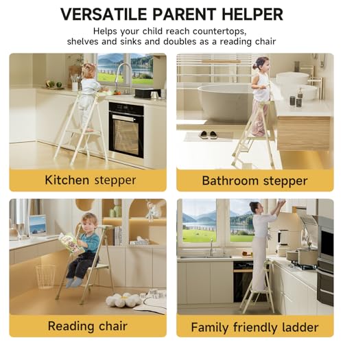 Foldable Toddler Tower, 2-Step Kids Step Stool with Safety Rail, Compact Folding Toddler Standing Stool for Kitchen, Bathroom and Home, Step Ladder for Toddlers and Adults - color: Matcha Green