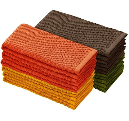 COTTON CRAFT Amazing Kitchen Towel - 12 Pack 100% Cotton Waffle Terry Towel | Harvest Rust Green Gold Brown -16x28 Euro Café Waffle Weave Soft Absorbent Quick Dry Low Lint Reusable Dish Cleaning Cloth - color: Harvest Multi, size: 12 Pack