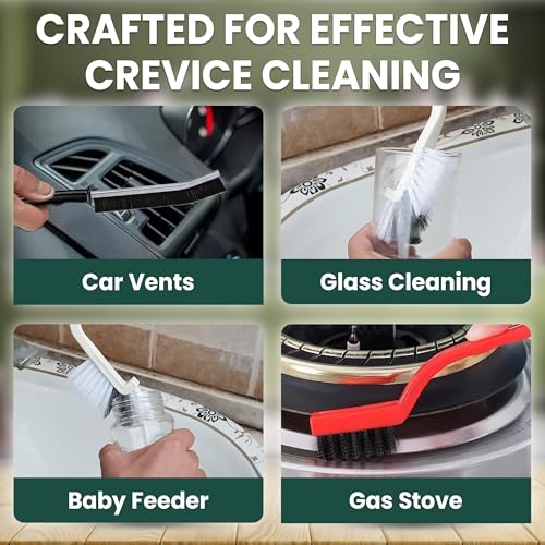 8 Pcs Crevice Cleaning Brush Set – Hard Bristle Cleaning Tools for Grout, Gaps & Narrow Spaces – Multi-Purpose Grout Brush, for Cleaning Bathroom, Shower, Window Tracks, Kitchen | Multi-Purpose Grout Brush for Bathroom, Shower, Window Tracks & Kitchen Cle