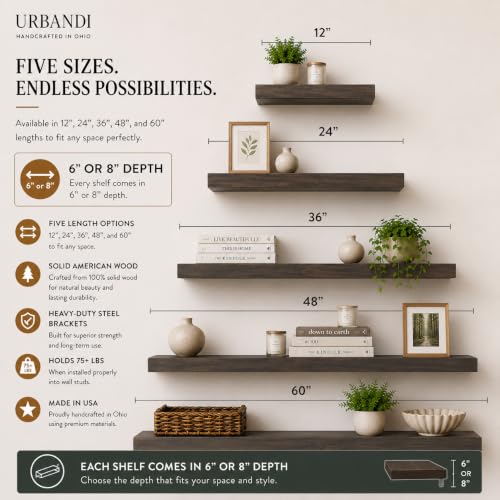 Floating Wall Shelves, Solid Natural Wood, Large and Small-Kitchen and Bathroom Shelf, Heavy Duty, Made in USA Set of 2 (Aged Barrel, 48Wx6D) - color: Aged Barrel, size: 48Wx6D