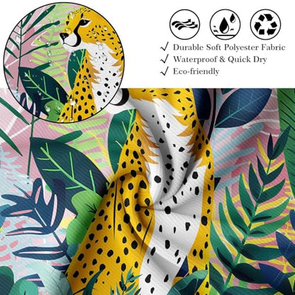 Tropical Leopard Extra Long Shower Curtain, Tall 72x78 in | Tall 78 inch XL, Floor to Ceiling, Pink and Green Natural Leaves Pattern, Waterproof Polyester Fabric, with Metal Hooks - color: Cheetah, size: 70"W x 78"L (Pack of 1)