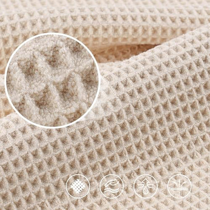 POLYTE 430 GSM Poly Blend Microfiber Quick Dry Waffle Bath Towel, 30x60 in | 4 Pack, Oversize, Lint Free, Body Towel - color: Gray,light Beige