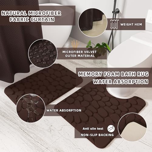 XLHOMO 26PC Bathroom Accessories Set - Gorgeous Brown Bathroom Set, Bathroom Accessory Set, Shower Curtain Set with Bathtub Mats for Shower Tub, Trash Can & Soap Dispenser - size: Bath Set+Bathtub Mat+Shower Curtain&Rugs, style: Brown&Silver