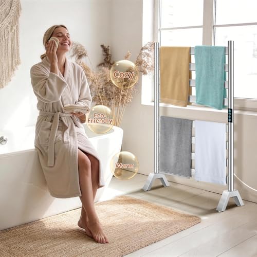 Heated Towel Rack Freestanding & Wall-Mounted, WiFi 8 Bar Towel Warmer Rack | WiFi Control, Extra-Wide Heating, Child Safety Lock, 1-24H Timer & Multi-Level Temp, Stainless Steel, Plug-in, Brushed Nickel - color: Brushed Nickel