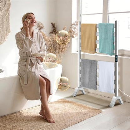 Heated Towel Rack Freestanding & Wall-Mounted, WiFi 8 Bar Towel Warmer Rack | WiFi Control, Extra-Wide Heating, Child Safety Lock, 1-24H Timer & Multi-Level Temp, Stainless Steel, Plug-in, Brushed Nickel - color: Brushed Nickel