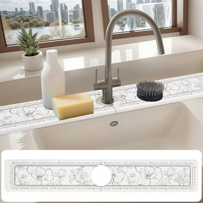 Faucet Mat for Kitchen Sink Splash Guard, Kitchen Sink Mat, Floral Stone Drying Mat for Kitchen Counter 23.6*3.9 inch Flower