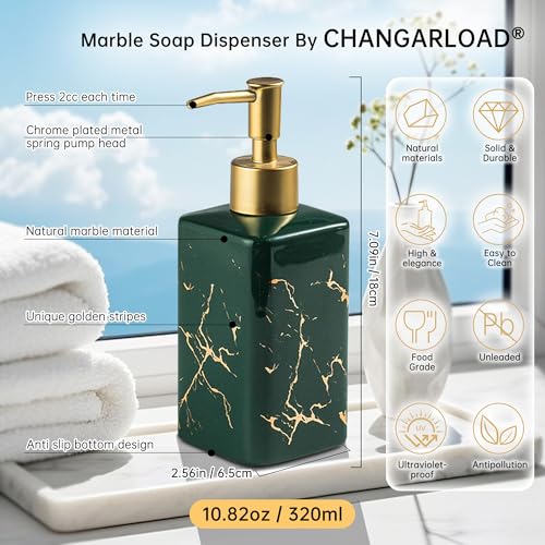 Gold Soap Dispenser for Bathroom Countertop, Square Green Dish Soap Dispenser Pump Bottle with Golden Stripes for Kitchen Sink Laundry Shower Lotion, Ceramic Hand Pump for Soap Liquid - color: Green