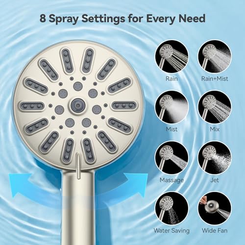 INAVAMZ High Pressure Rain Shower Head Combo with Magnetic Handheld Nickel | Dual Shower System with Rainfall Showerhead and 8-Spray Handheld, Magnetic Dock, Adjustable Angle, Power Jet for Cleaning - color: Nickel