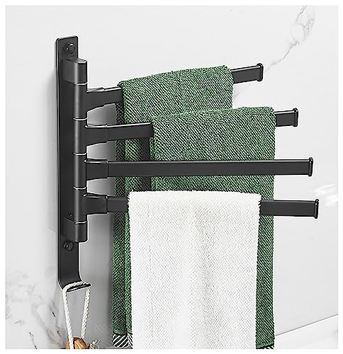 Swivel Towel Rack 180° Towel Rack/Black Rotating Towel Bar Movable Wall Hanging Punch/Free Punch Dual-use Bathroom Storage Rack 2/4/5/arm Towel Holder (Color : Black4 Rod) - color: Black4 Rod