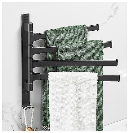 Swivel Towel Rack 180° Towel Rack/Black Rotating Towel Bar Movable Wall Hanging Punch/Free Punch Dual-use Bathroom Storage Rack 2/4/5/arm Towel Holder (Color : Black4 Rod) - color: Black4 Rod