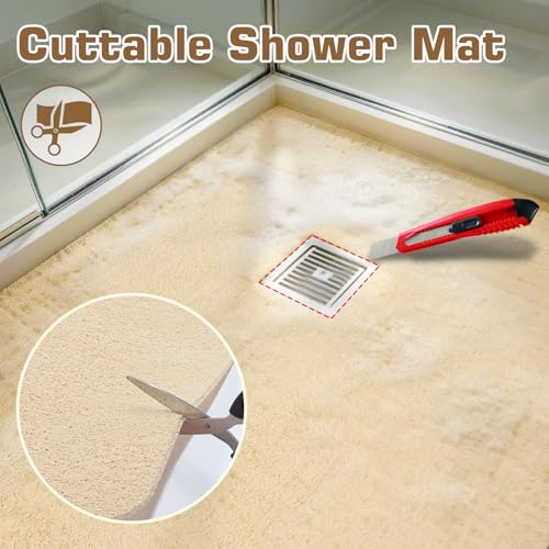 58x44 Extra Large Shower Mat, Anti Slip Shower Mats for Inside Shower, PVC Loofah Mats for Shower and Bathroom, Quick Drying, Beige - color: Light Khaki