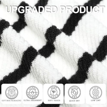 VOOVA & MOVAS 3PC Towel Set, 100% Cotton, Black White Dark Tan | 1 Large Bath 30x56 In,1 Hand 18x28 In,1 Wash Cloth 13x13 In, Quick Dry, Soft, Thick, Dorm Room Essentials - color: Black + White, size: 3 PC Bathroom Towel Set