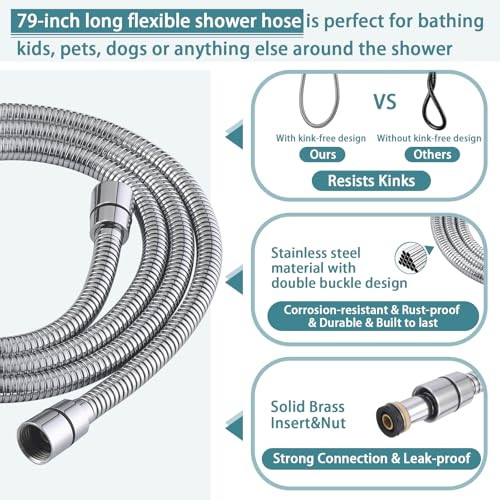 Hand Shower with Slide Bar, High Pressure 10 Setting Handheld Shower Head, Adjustable Height 24" Slide Bar, Wall Supply Elbow and 6.6ft Extra Long Shower Hose - Chrome - color: Chrome