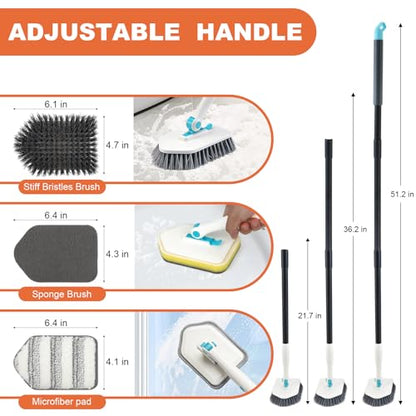 Long Handled Scrub Brush for Shower,3-in-1 Cleaning Brushes with 3 Different Function Cleaning Heads Brush for Shower Cleaning Bathroom Kitchen Walls Tub Tile (White) - color: White