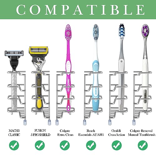 Linkidea Stainless Steel Electric Toothbrush Holder, Ventilated Tooth Brush Storage Organizer, 6 Slots Multifunctional Rack for Toothpaste, Razor, Shaver, Comb (Brushed Nickel)