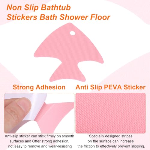HARFINGTON 12pcs Non-Slip Bathtub Stickers Set 4.02" Fish Shower Floor Sticker PEVA Anti-Slip Adhesive Appliques with Scraper for Bathroom Kitchen Treads Stairs Swimming Pool, Pink - color: Pink