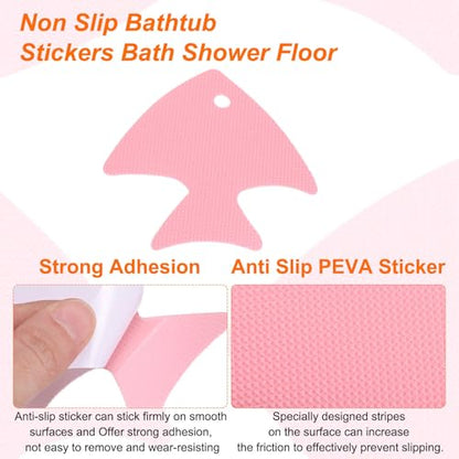 HARFINGTON 12pcs Non-Slip Bathtub Stickers Set 4.02" Fish Shower Floor Sticker PEVA Anti-Slip Adhesive Appliques with Scraper for Bathroom Kitchen Treads Stairs Swimming Pool, Pink - color: Pink