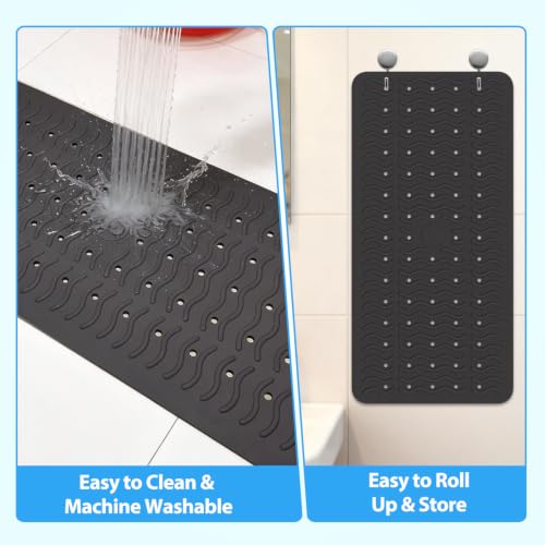 Non Slip Bathtub Mat & Shower Mat, 31x15'' Anti Slip Bath Mat for Tub, Soft TPE Anti-Skid Bathroom Mat with 194 Suction Cups & Drain Holes, Wave-Textured Grip, Machine Washable, Black - color: Black