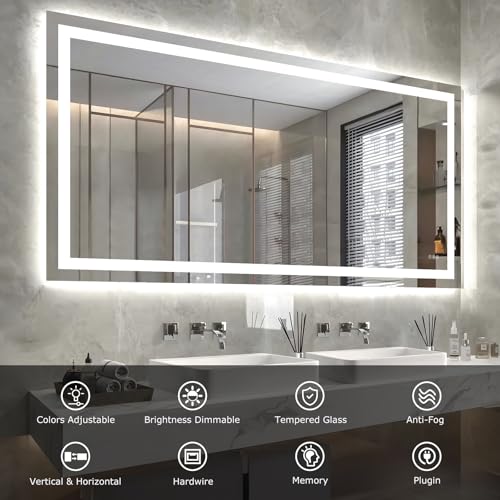 Hivone 72"X36" LED Bathroom Mirror with Lights, Anti-Fog, Dimmable, Backlit + Front Lit, Smart Bathroom Vanity Mirror, Memory Function, Shatterproof, Tempered Glass (Horizontal/Vertical) - size: 72"L x 36"W