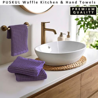 PÜSKÜL Natural 100% Turkish Cotton Waffle Kitchen Towels Set of 3 | Oeko-Tex, Premium Waffle Hand Towels for Bathroom | Soft Absorbent Quick-Dry Lint-Free Dish Towel Large 32x16 inch (3, Lilac) - color: Lilac