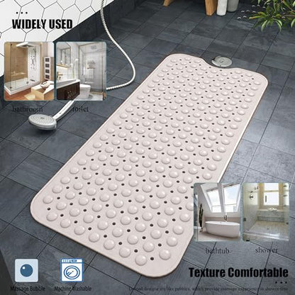 Bathtub and Shower Mats, Extra Long Non-Slip Bath Mat 39 x 16 Inch, Machine Washable Bath Tub Mat with Suction Cups & Drain Holes for Bathroom, Beige - color: Beige, size: 40" x 16" (Rectangular)