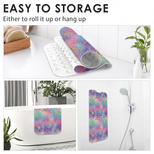 Mermaid Seashell Starfish Bathtub Shower Mat Ocean Rainbow Non-Slip Tub Extra Long Bath Floor 40X16 Inch Machine Washable for Bathroom Tub Bath Mat for Toddler and Baby - color: Mermaid Scales