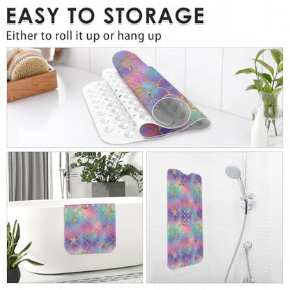 Mermaid Seashell Starfish Bathtub Shower Mat Ocean Rainbow Non-Slip Tub Extra Long Bath Floor 40X16 Inch Machine Washable for Bathroom Tub Bath Mat for Toddler and Baby - color: Mermaid Scales