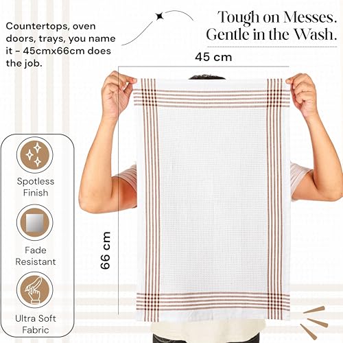 Brown and White Cotton Kitchen Towels 5 Pack, Waffle Weave, 16x26 Inch, Super Absorbent, Reversible, Quick Dry Dishcloths for Drying Dishes, Cleaning, Reusable, Everyday Use - color: Brown, White, style: 5 Pack