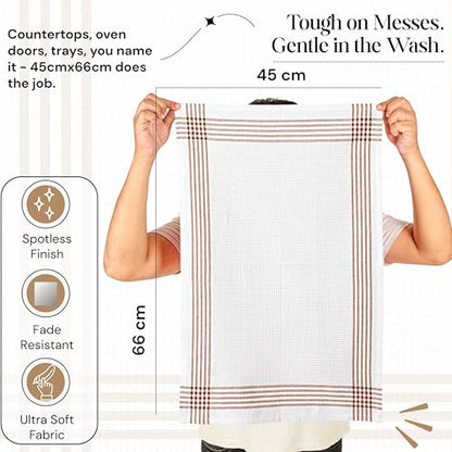 Brown and White Cotton Kitchen Towels 5 Pack, Waffle Weave, 16x26 Inch, Super Absorbent, Reversible, Quick Dry Dishcloths for Drying Dishes, Cleaning, Reusable, Everyday Use - color: Brown, White, style: 5 Pack