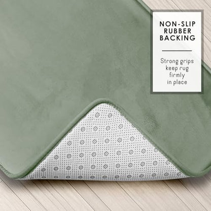 Clara Clark 3 Piece Bathroom Rugs, Velvet Memory Foam Bath Mat Set, Non-Slip Bath Rugs, Machine Wash, Dries Quickly, Ultra Soft Plush Bath Mats for Bathroom, 17 x 24/20 x 32 / Contour, Ice Green - color: Ice Green